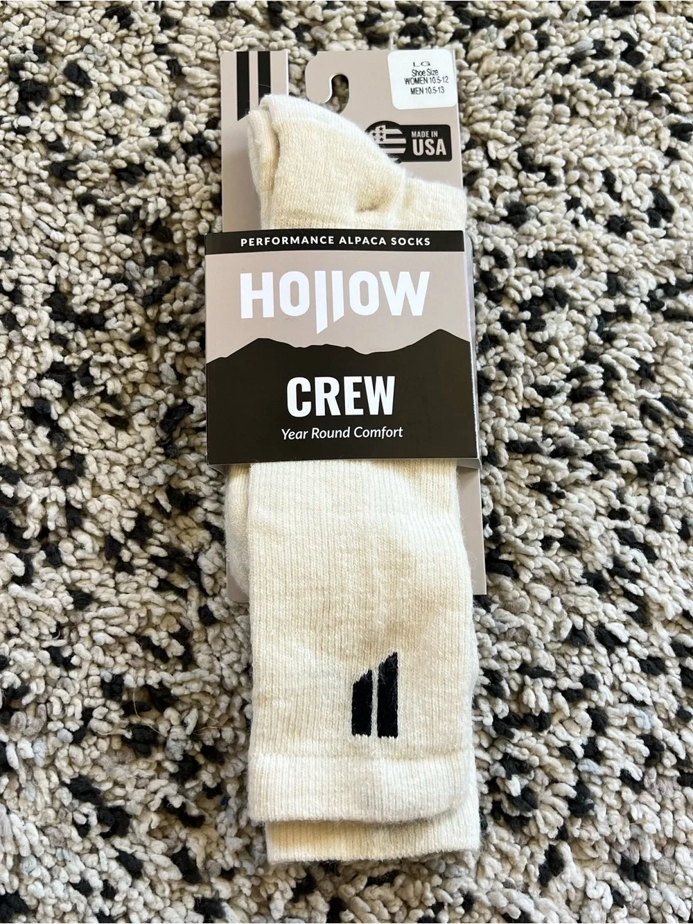 Hollow Alpaca Socks Crew White Unisex Adult Size Large